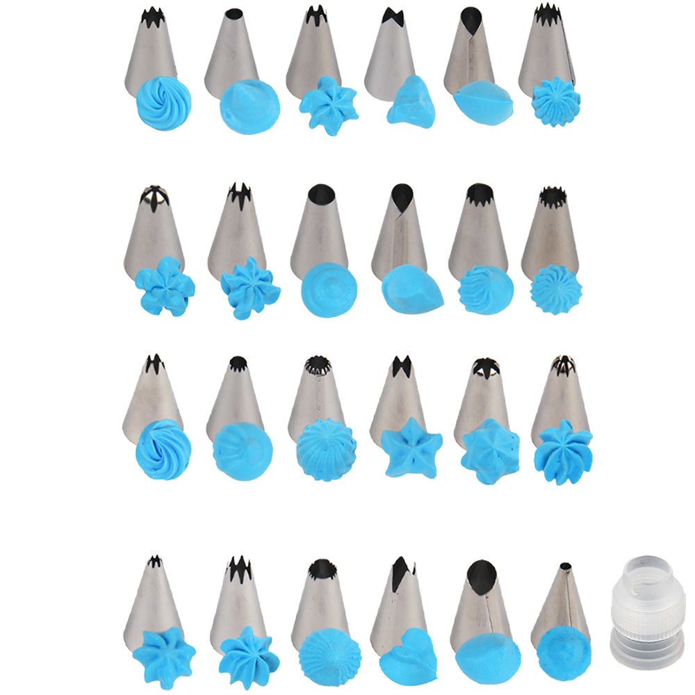 FineDecor Stainless Steel Cake Decorating Nozzle Set (24 Pcs) With Coupler | Piping Set for Cake Decoration and Icing - FD 2943