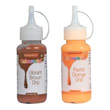 Load image into Gallery viewer, Colourmist Cake Decorating Drip Assorted 100g Each, Pack Of 2 Edible Drips (VIBRANT BROWN ,PASTEL ORANGE), 100 gm Each