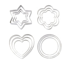 Load image into Gallery viewer, FineDecor Cookie Cutter Stainless Steel Cookie Cutter Set (Heart Shape, Round Shape, Star Shape, Flower Shape) (12 Pieces) - FD 3101