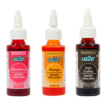 Load image into Gallery viewer, Lezzet Premium Bakery Emulsion Assorted 50g Each, Pack of 3 (Strawberry, Mango, Irish Coffee), Extract Replacement, Flavor Booster For Cake, Cookie