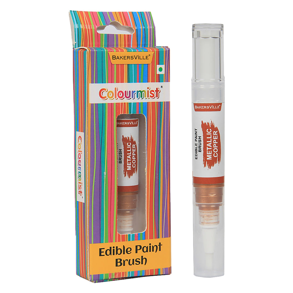 Colourmist Edible Paint Brush With Metallic Paint ( Metallic Copper ) | Food Colour Paint Brush For Dessert | 1pc