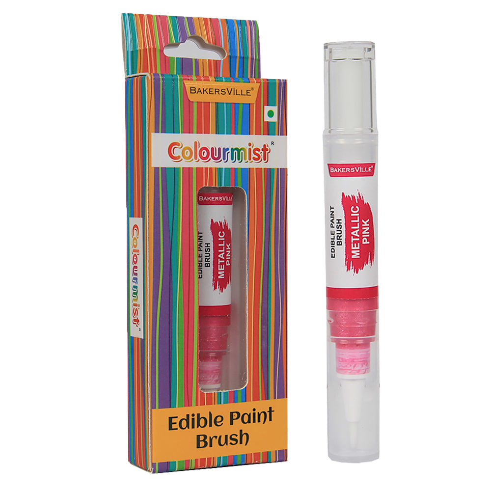 Colourmist Edible Paint Brush With Metallic Paint ( Metallic Pink ) | Food Colour Paint Brush For Dessert | 1pc