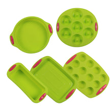 Load image into Gallery viewer, FineDecor 5 Psc Premium NonStick Silicone Bakeware Set, Non Stick Doughnut Pan, Muffin Pan, Loaf Pan, Round & Square Pan Kitchen Tool, FD 3402, Green