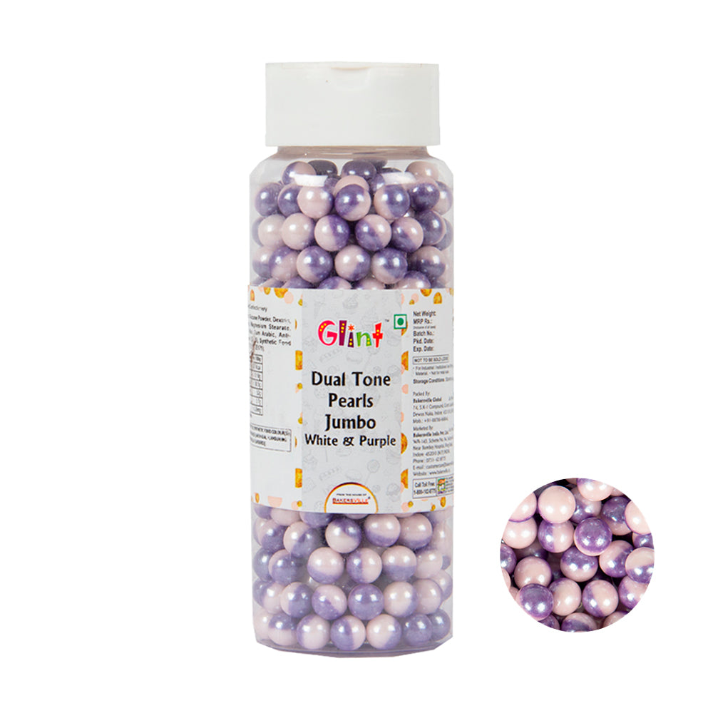 Glint Dual Tone Pearl Balls for Cake Decoration ( 7mm ) ( White & Purple ), 150g | Dual Colour Cake Sprinkle For Cake Decoration | 150g