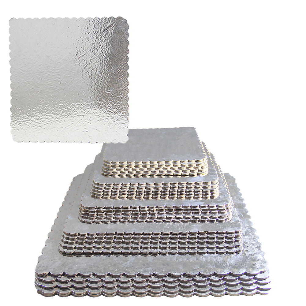 FineDecor Square Silver Cake Board Combo - 7 Inch, 8 Inch, 9 Inch, 10 Inch, 12 Inch Square Cardboard (25 Pieces) Silver
