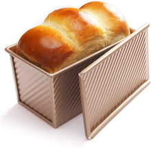 Load image into Gallery viewer, FineDecor Premium Nonstick Carbon Steel Bread Mould, Loaf Pan, Bread Pan, Toast Mould, Bread Tin with Cover Bakeware (Gold) for 500 gm, FD - 3039.
