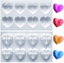 Load image into Gallery viewer, FineDecor Diamond Heart Shape Silicone Mousse Cake Mould for Chocolate Bombs, Non-stick Mould Tray for Valentine, Desserts, FD 3165 (8 Cavity)