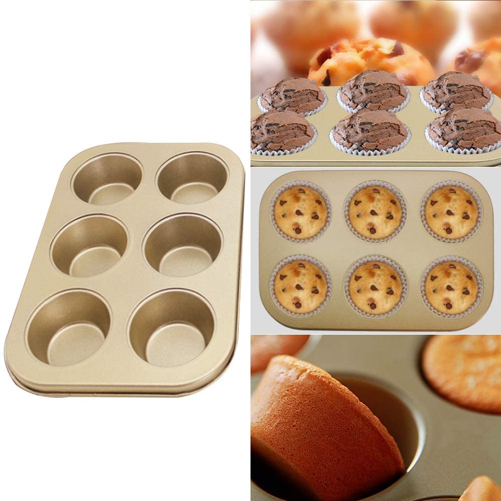 FineDecor Nonstick Muffin Cake Pan, Bakeware 6-Cavity Muffin Tin With Grips for Oven Baking- 6 Cup (Champagne Gold), FD 3121