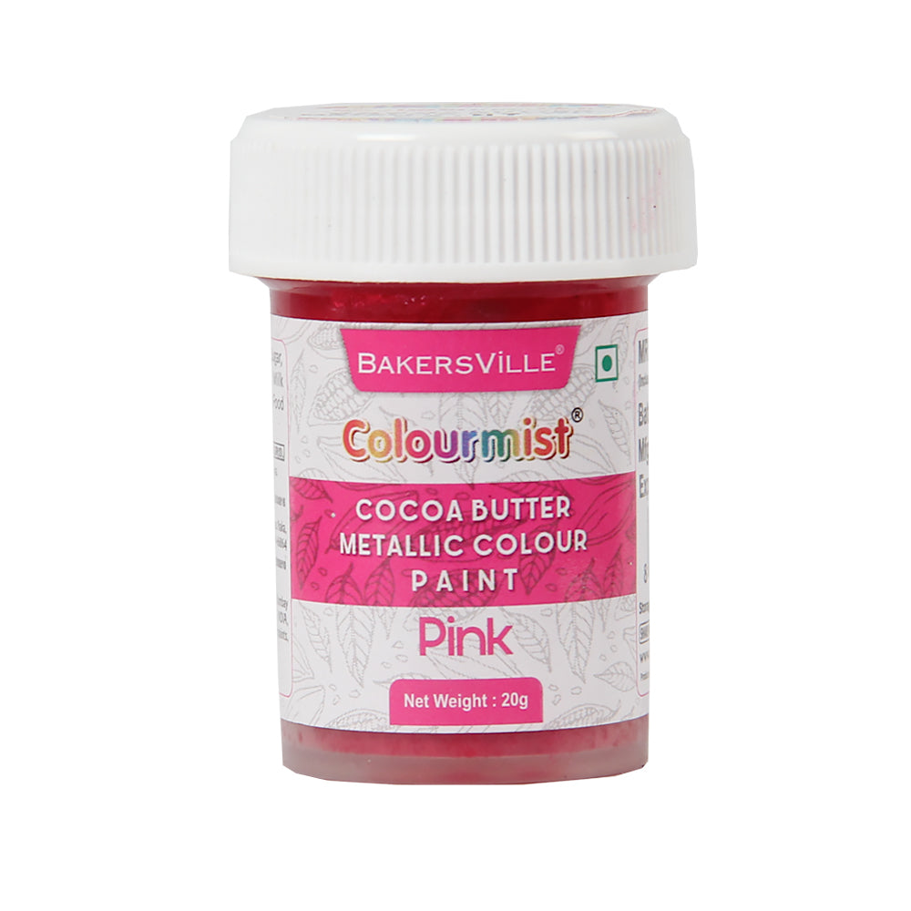 Colourmist Cocoa Butter Metallic Colour Paint (Metallic Pink), 20g | Color Paint For Chocolate, Icing, Airbrush, Gumpaste | Metallic Pink, 20g