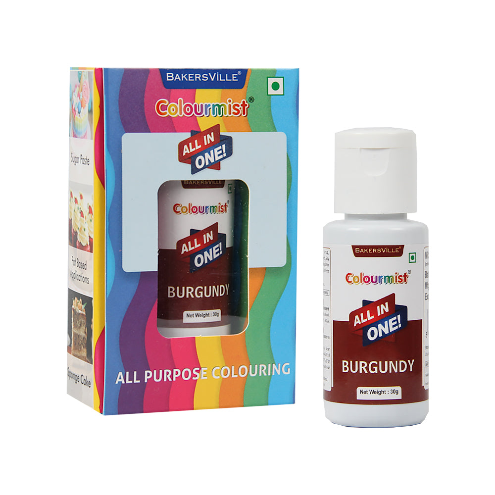 Colourmist All In One Food Colour (Burgundy), 30g | Multipurpose Concentrated Color for Chocolates, Icing, Sweets, Fondant & for All Food Products