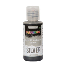 Load image into Gallery viewer, Colourmist Concentrated Vibrant Airbrush Metallic Food Colour (METALLIC SILVER), 50g | Airbrush Colour For Cakes, Choclate, Fondant, Icing and more
