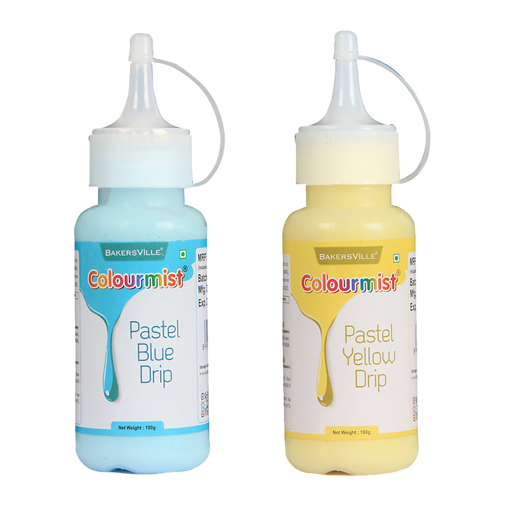 Colourmist Cake Decorating Drip Assorted 100g Each, Pack Of 2 Edible Drips (PASTEL BLUE ,PASTEL YELLOW), 100 gm Each