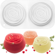 Load image into Gallery viewer, FineDecor Big Rose Shape Silicone Mousse Cake Mould, Non-stick Flower Shape Mould Tray for Baking, Dessert, Biscuit & Soap FD 3172 (2 Cavity)