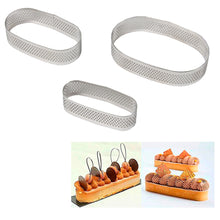 Load image into Gallery viewer, FineDecor Perforated Oval Shape Tart Ring - Stainless Steel Tart Ring for Baking 3 Pieces Set ( 2.5 * 1 in, 3 * 1.5 in, 3.5 * 2.5 in ) - FD 3308