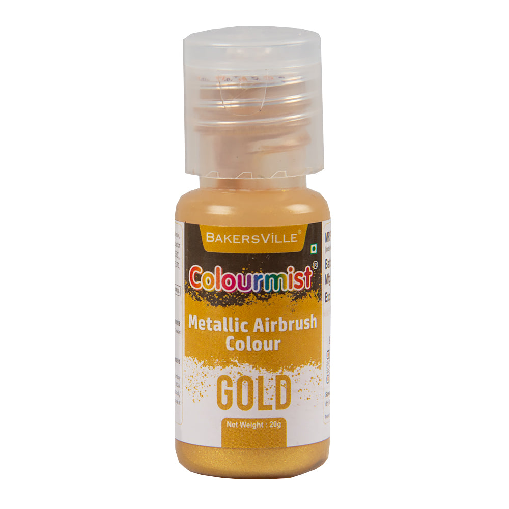 Colourmist Concentrated Vibrant Airbrush Metallic Food Colour (METALLIC GOLD), 20g | Airbrush Colour For Cakes, Choclate, Fondant, Icing and more