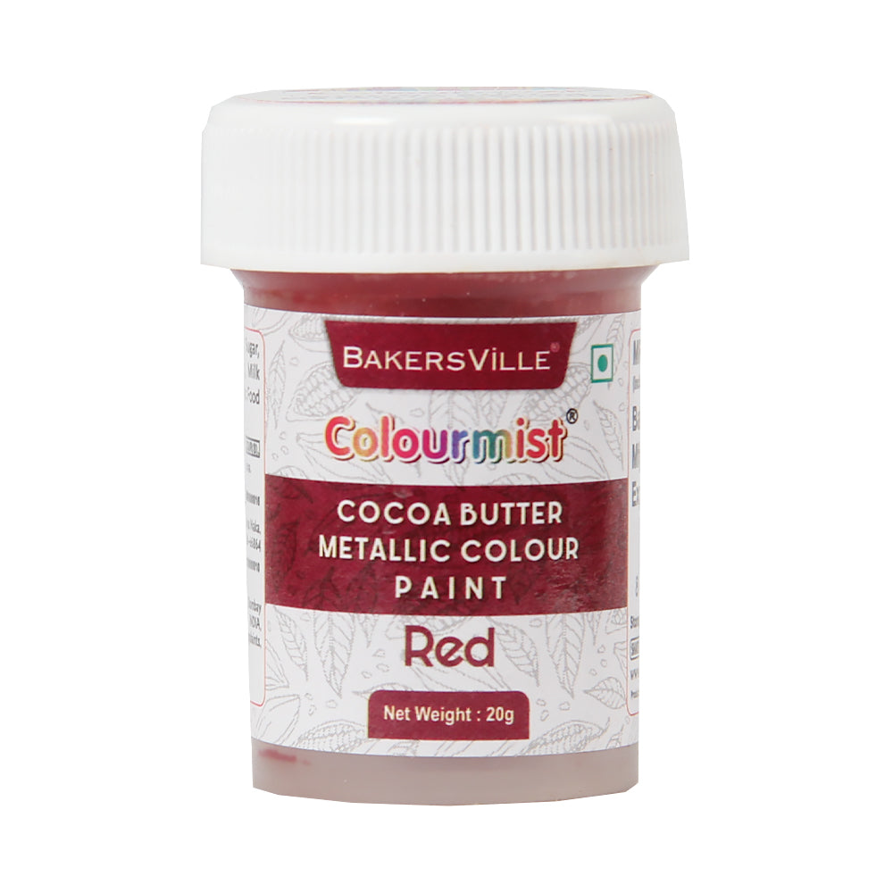 Colourmist Cocoa Butter Metallic Colour Paint (Metallic Red), 20g | Color Paint For Chocolate, Icing, Airbrush, Gumpaste | Metallic Red, 20g