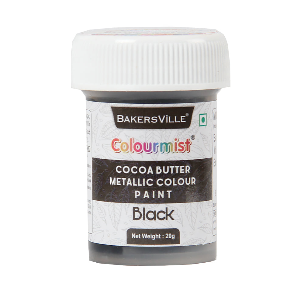 Colourmist Cocoa Butter Metallic Colour Paint (Metallic Black), 20g | Color Paint For Chocolate, Icing, Airbrush, Gumpaste | Metallic Black, 20g