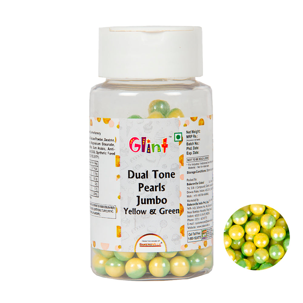 Glint Dual Tone Pearl Balls for Cake Decoration ( 7mm ) ( Yellow & Green ), 75g | Dual Colour Cake Sprinkle For Cake Decoration | 75g