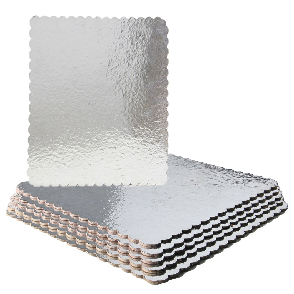 FineDecor Silver Cake Board 7 INCH Square Cardboard (5 Pieces), Cardboard Square Cake Rectangle Base, 7 Inches Diameter (Silver)
