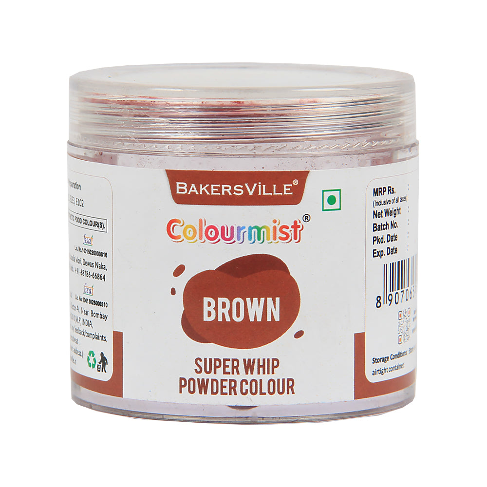 Colourmist Super Whip Edible Powder Colour, (Brown), 30g | Powder Colour For Cream / Icing / Fondant / Frosting / Dessert / Baking |