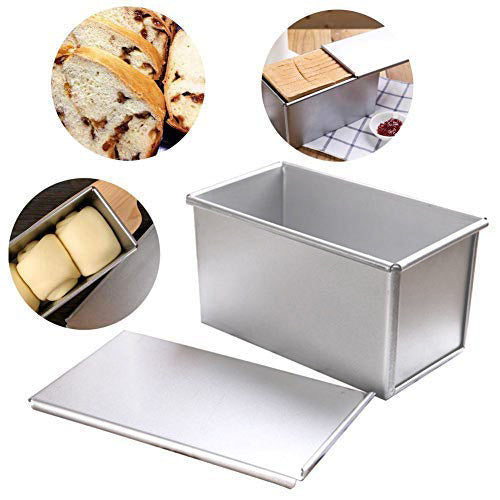 FineDecor Premium Nonstick Aluminium Steel Bread Mould / Loaf Pan / Bread Pan / Toast Mould / Bread Tin with Cover Bakeware (Silver) 250 g, FD-3117
