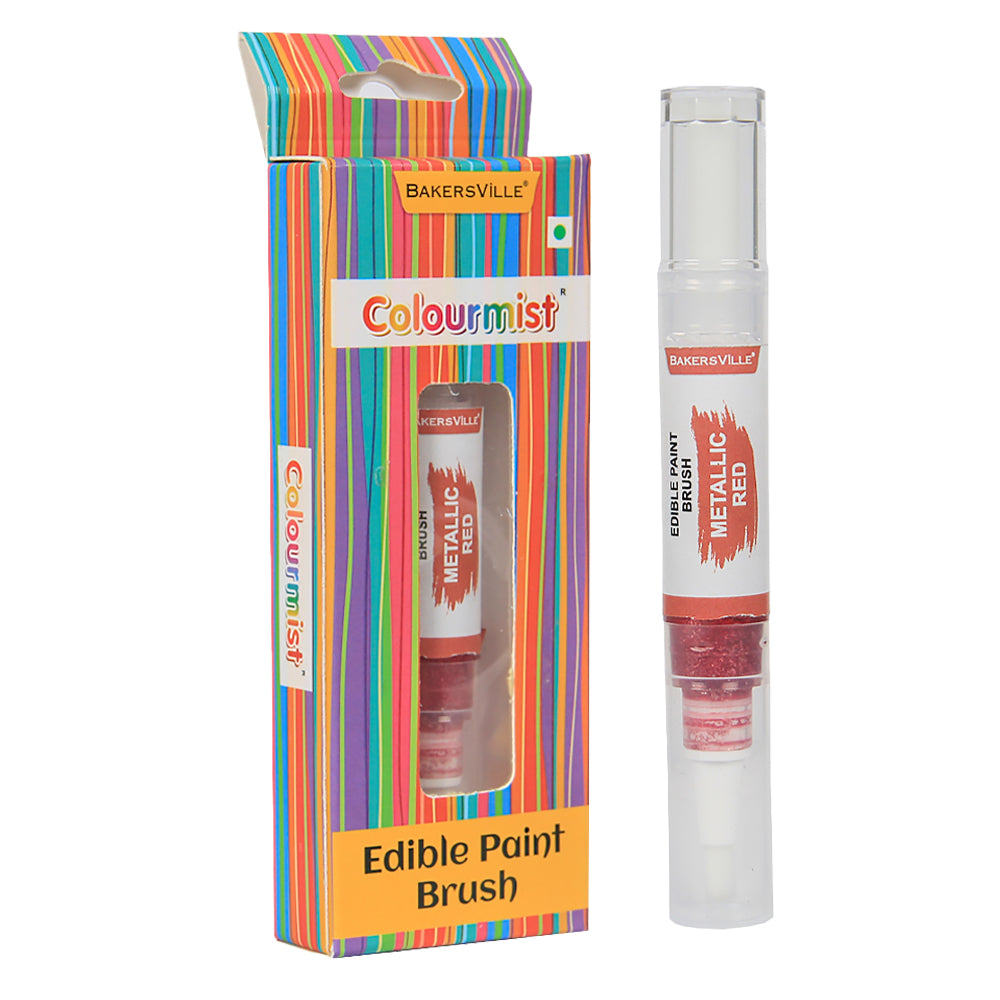 Colourmist Edible Paint Brush With Metallic Paint ( Metallic Red ) | Food Colour Paint Brush For Dessert | 1pc
