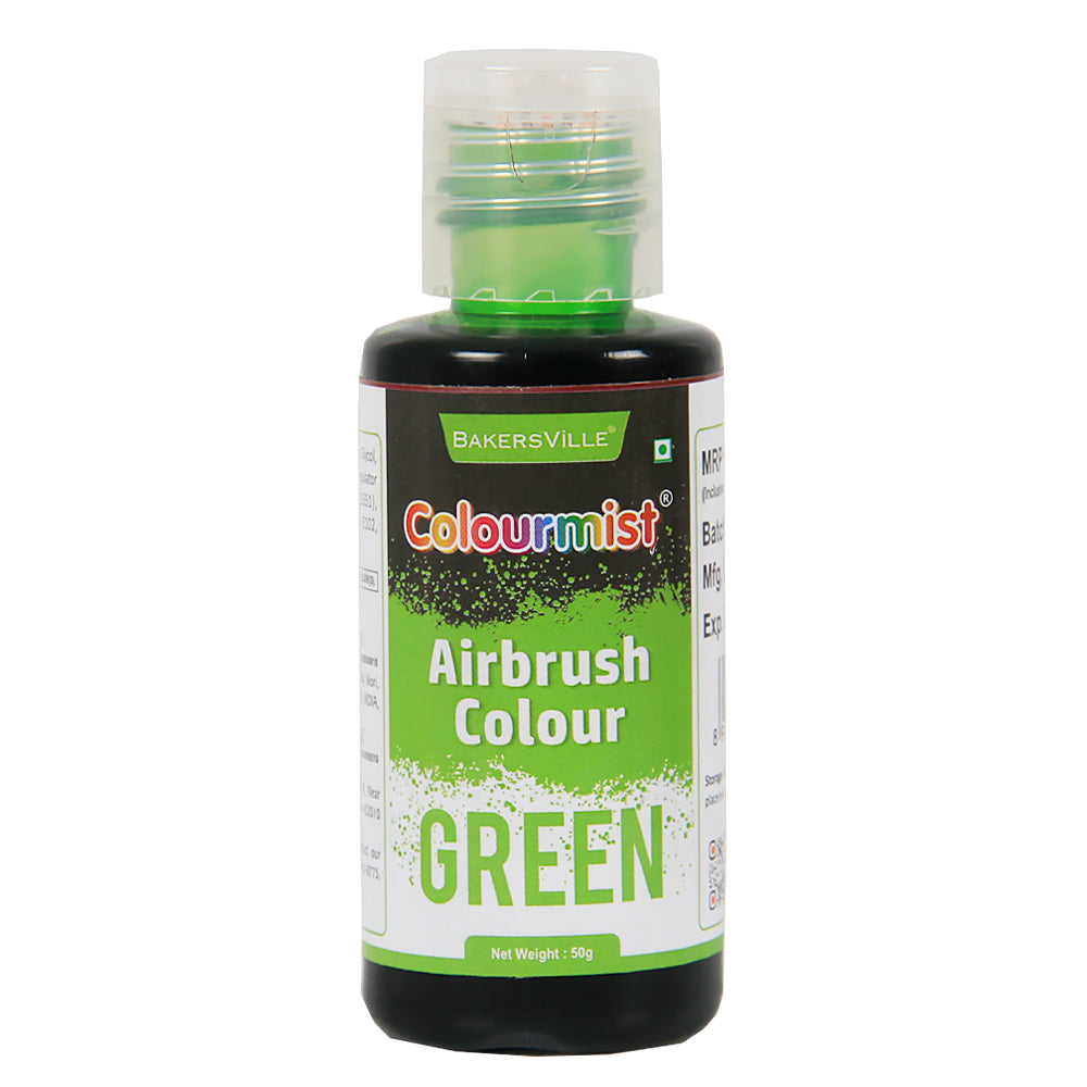 Colourmist Edible Concentrated Vibrant Airbrush Colour (GREEN), 50g  | Airbrush Colour For Cakes, Chocolate, Fondant, Icing and more | GREEN, 50g