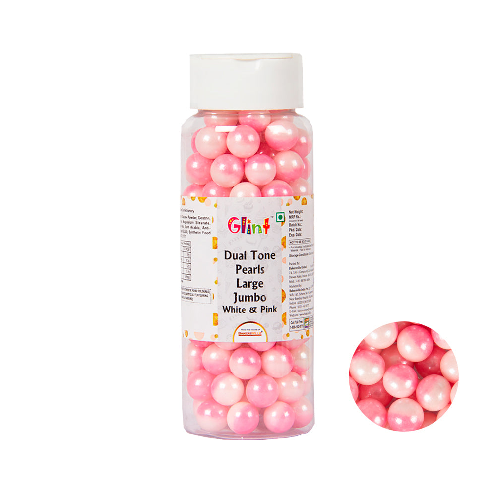 Glint Dual Tone Pearl Balls for Cake Decoration ( 10mm ) ( White & Pink ), 150g | Dual Colour Cake Sprinkle For Cake Decoration | 150g