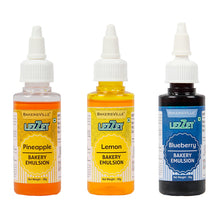Load image into Gallery viewer, Lezzet Premium Bakery Emulsion Assorted 50g Each, Pack of 3 (Pineapple, Lemon, Blueberry), Extract Replacement, Flavor Booster For Cake, Cookie