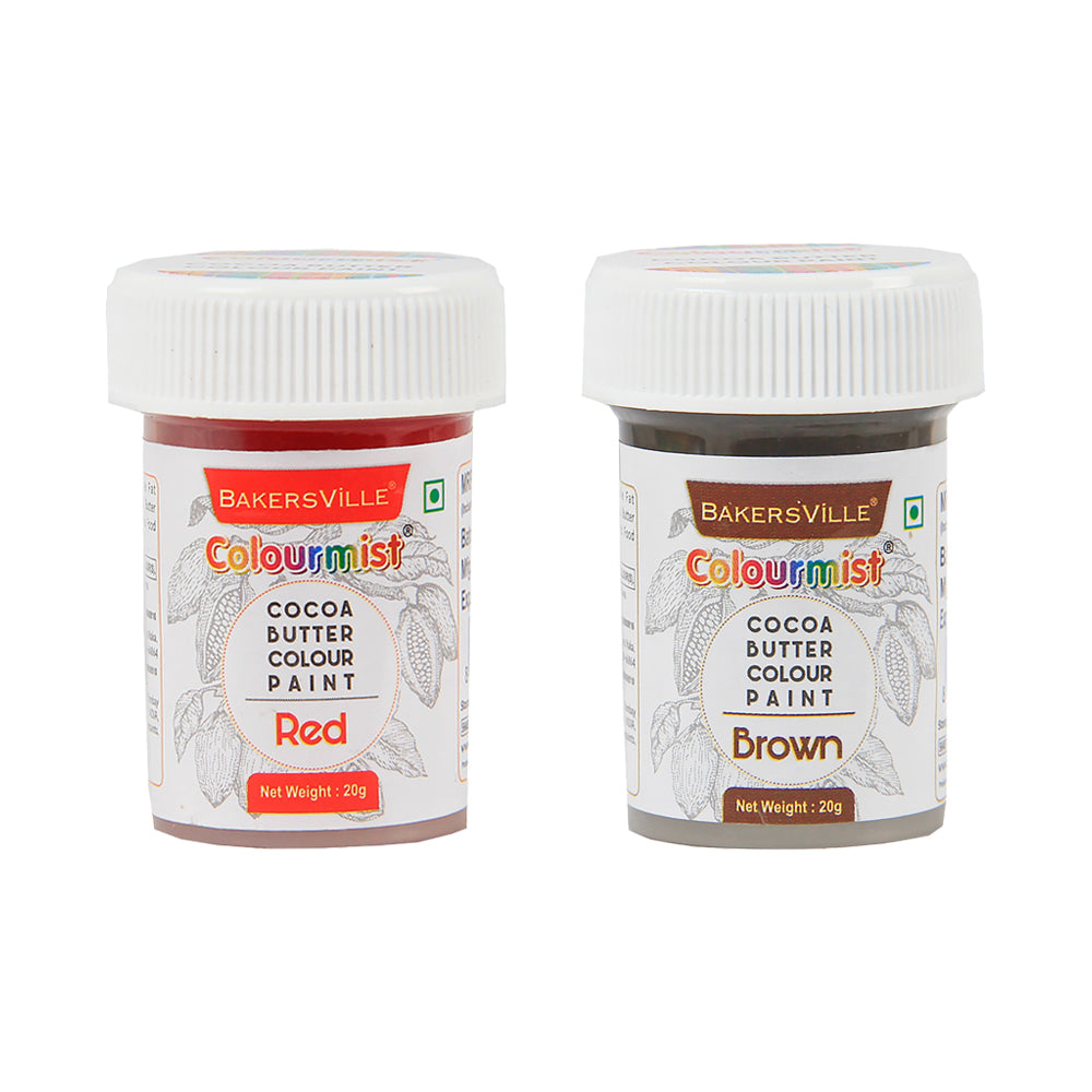 Colourmist Cocoa Butter Colour Paint, Pack Of 2 Colours (Red, Brown) 20g Each|Color Paint For Chocolate, Icing, Airbrush, Gumpaste