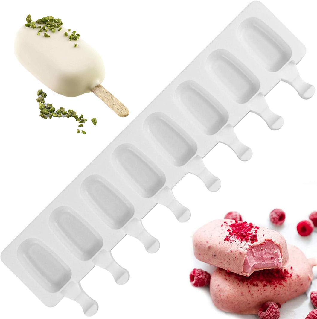 FineDecor Premium Silicone Cakesicle Mould Popsicle Easy Ice Cream Bar Mould, 8 Cavity (White), FD 3193