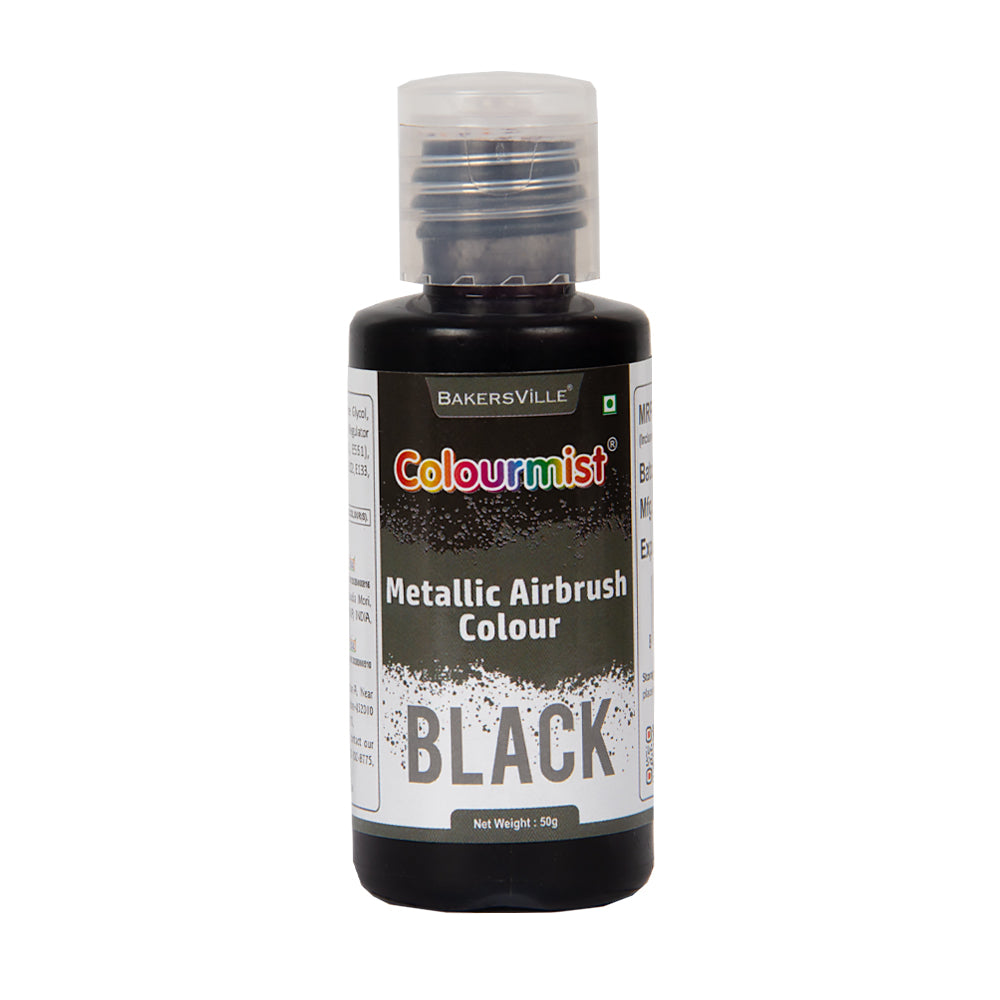 Colourmist Concentrated Vibrant Airbrush Metallic Food Colour (METALLIC BLACK), 50g | Airbrush Colour For Cakes, Choclate, Fondant, Icing and more