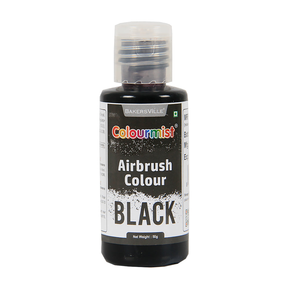Colourmist Edible Concentrated Vibrant Airbrush Colour (BLACK), 50g | Airbrush Colour For Cakes, Choclate, Fondant, Icing and more | BLACK, 50g
