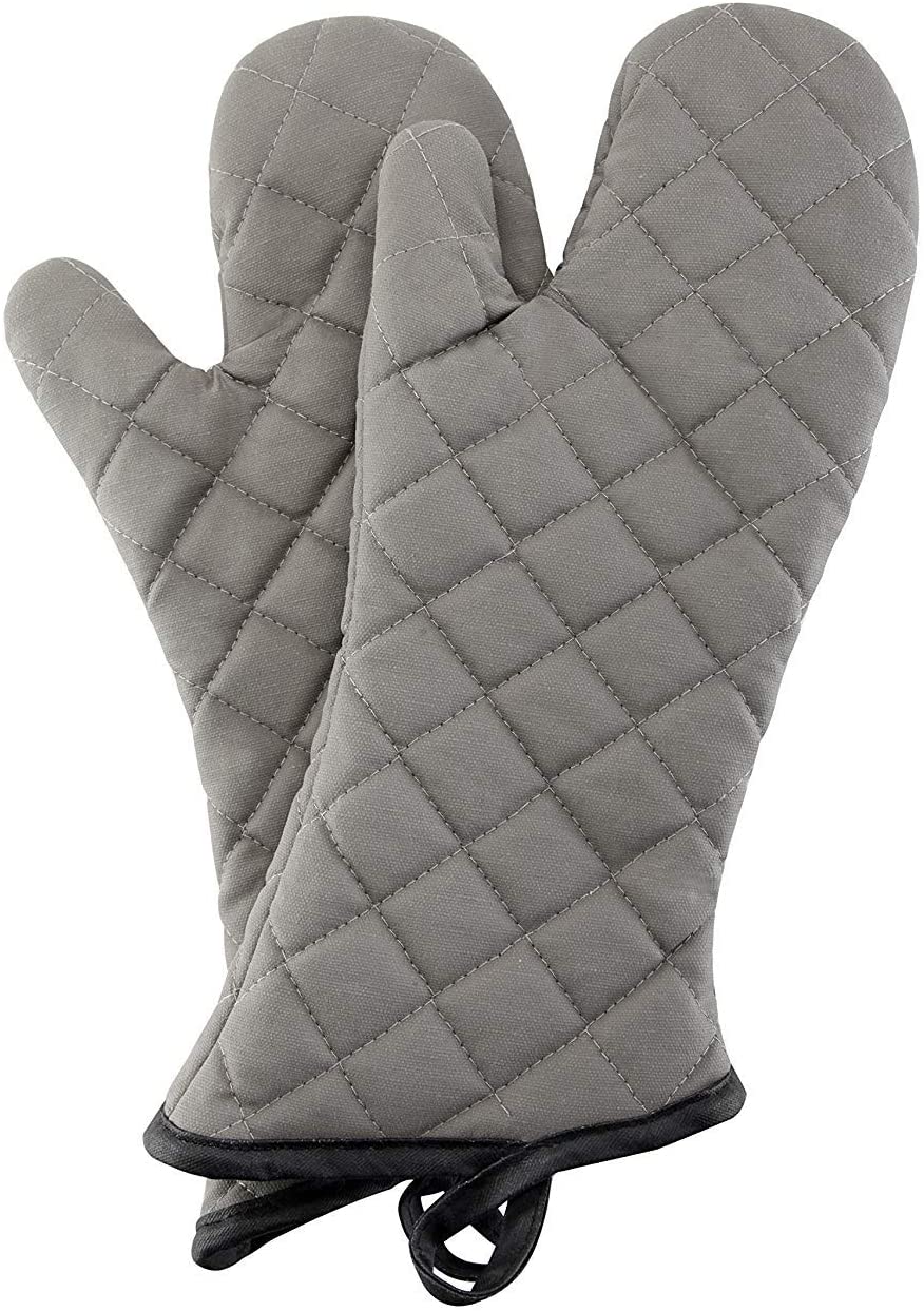 FineDecor Small Professional Cotton Oven Mitt with Quilted Lines, Heat Resistant, Flexible Oven Hand Gloves, Grey, 1 Pair, 22 cm* 15 cm (FD 3059)