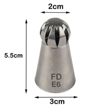 Load image into Gallery viewer, FineDecor Russian Piping Tip, Round Shape Cake Decoration Nozzle Cream Icing Tip Stainless Steel Nozzle Cream Puff Decor Pastry Icing Tool, 1 psc(E6)