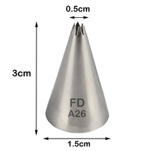 Load image into Gallery viewer, FineDecor Piping Tip, Stainless Steel Icing Piping Nozzle Tip, Cake Decorating Tools Cream Puff Decor Pastry Icing Piping Tool for Baker, 1psc (A26)