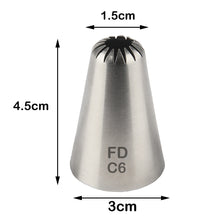 Load image into Gallery viewer, FineDecor Large Piping Tip, Stainless Steel Icing Piping Nozzle Tip, Cake Decorating Tools Cream Puff Decor Pastry Icing Tool for Baker, 1psc (C6)