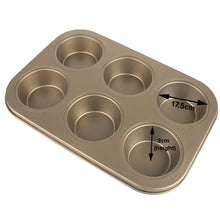 Load image into Gallery viewer, FineDecor Nonstick Muffin Cake Pan, Bakeware 6-Cavity Muffin Tin With Grips for Oven Baking- 6 Cup (Champagne Gold), FD 3121