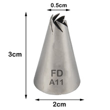 Load image into Gallery viewer, FineDecor Piping Tip, Stainless Steel Icing Piping Nozzle Tip, Cake Decorating Tools Cream Puff Decor Pastry Icing Piping Tool for Baker, 1psc (A11)