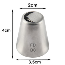 Load image into Gallery viewer, FineDecor Russian Piping Tip, Cake Decoration Nozzle Cream Icing Nozzle Tip Stainless Steel Nozzle Cream Puff Decor Pastry Icing Tool, 1psc (D8)