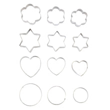 Load image into Gallery viewer, FineDecor Cookie Cutter Stainless Steel Cookie Cutter Set (Heart Shape, Round Shape, Star Shape, Flower Shape) (12 Pieces) - FD 3101