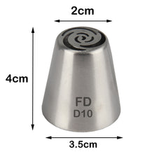 Load image into Gallery viewer, FineDecor Russian Piping Tip, Cake Decoration Nozzle Cream Icing Nozzle Tip Stainless Steel Nozzle Cream Puff Decor Pastry Icing Tool, 1psc (D10)