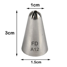 Load image into Gallery viewer, FineDecor Piping Tip, Stainless Steel Icing Piping Nozzle Tip, Cake Decorating Tools Cream Puff Decor Pastry Icing Piping Tool for Baker, 1psc (A12)