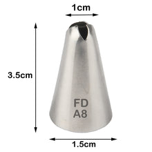 Load image into Gallery viewer, FineDecor Piping Tip, Stainless Steel Icing Piping Nozzle Tip, Cake Decorating Tools Cream Puff Decor Pastry Icing Piping Tool for Baker, 1psc (A8)