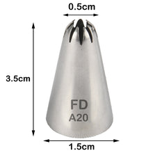 Load image into Gallery viewer, FineDecor Piping Tip, Stainless Steel Icing Piping Nozzle Tip, Cake Decorating Tools Cream Puff Decor Pastry Icing Piping Tool for Baker, 1psc (A20)