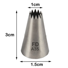 Load image into Gallery viewer, FineDecor Piping Tip, Stainless Steel Icing Piping Nozzle Tip, Cake Decorating Tools Cream Puff Decor Pastry Icing Piping Tool for Baker, 1psc (A35)