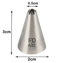 Load image into Gallery viewer, FineDecor Piping Tip, Stainless Steel Icing Piping Nozzle Tip, Cake Decorating Tools Cream Puff Decor Pastry Icing Piping Tool for Baker, 1psc (A32)