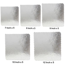 Load image into Gallery viewer, FineDecor Square Silver Cake Board Combo - 7 Inch, 8 Inch, 9 Inch, 10 Inch, 12 Inch Square Cardboard (25 Pieces) Silver