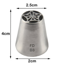 Load image into Gallery viewer, FineDecor Russian Piping Tip, Cake Decoration Nozzle Cream Icing Nozzle Tip Stainless Steel Nozzle Cream Puff Decor Pastry Icing Tool, 1psc (D3)