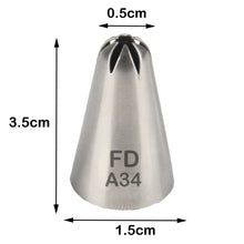 Load image into Gallery viewer, FineDecor Piping Tip, Stainless Steel Icing Piping Nozzle Tip, Cake Decorating Tools Cream Puff Decor Pastry Icing Piping Tool for Baker, 1psc (A34)